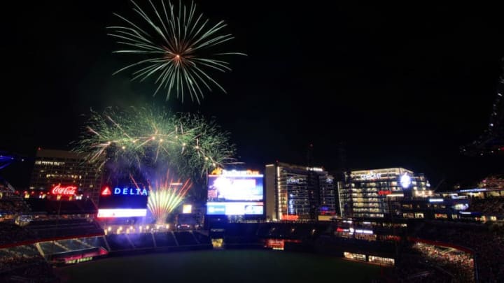 ATLANTA, GA – JULY 04: 4th of July fireworks after the regular season MLB game between the Braves and Phillies on July 4, 2019 at SunTrust Park in Atlanta, GA. (Photo by David John Griffin/Icon Sportswire via Getty Images) MLB DFS Pitching