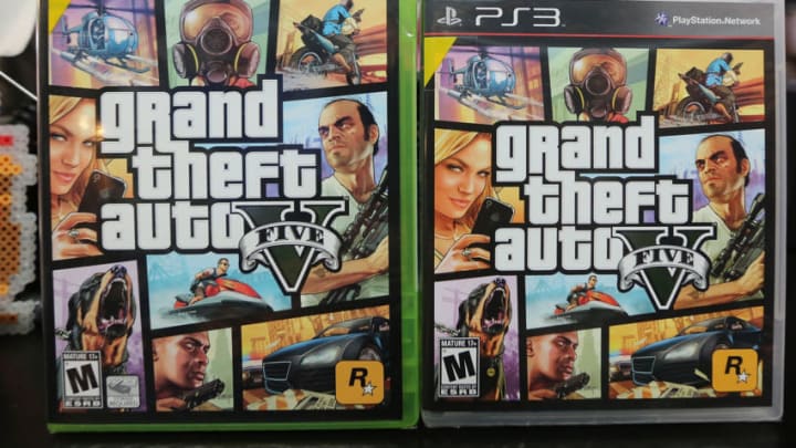 NEW YORK, NY - SEPTEMBER 18: Copies of Grand Theft Auto V are displayed at the 8 Bit & Up video games shop in Manhattan's East Village on September 18, 2013 in New York City. The video game raked in more than $800 million in sales in its first 24 hours on the shelves. (Photo Illustration by Mario Tama/Getty Images)