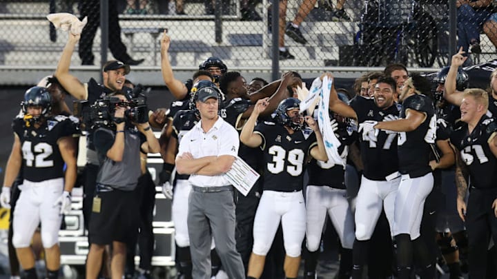 ORLANDO, FL - OCTOBER 14: Head coach Scott Frost of the UCF Knights is seen on the sidelines during a NCAA football game between the East Carolina Pirates and the UCF Knights at Spectrum Stadium on October 14, 2017 in Orlando, Florida. (Photo by Alex Menendez/Getty Images)