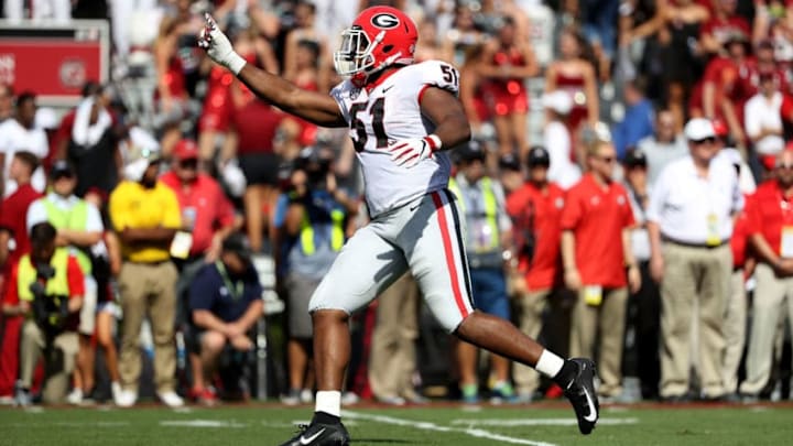 COLUMBIA, SC - SEPTEMBER 08: David Marshall #51 of the Georgia Bulldogs reacts after a sack against the South Carolina Gamecocks during their game at Williams-Brice Stadium on September 8, 2018 in Columbia, South Carolina. (Photo by Streeter Lecka/Getty Images)