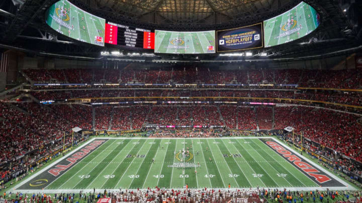 ATLANTA, GA - JANUARY 08: A general stadium view of the Mercedes-Benz Stadium during the College Football Playoff National Championship Game between the Alabama Crimson Tide and the Georgia Bulldogs on January 8, 2018 at Mercedes-Benz Stadium in Atlanta, GA. (Photo by Robin Alam/Icon Sportswire via Getty Images)
