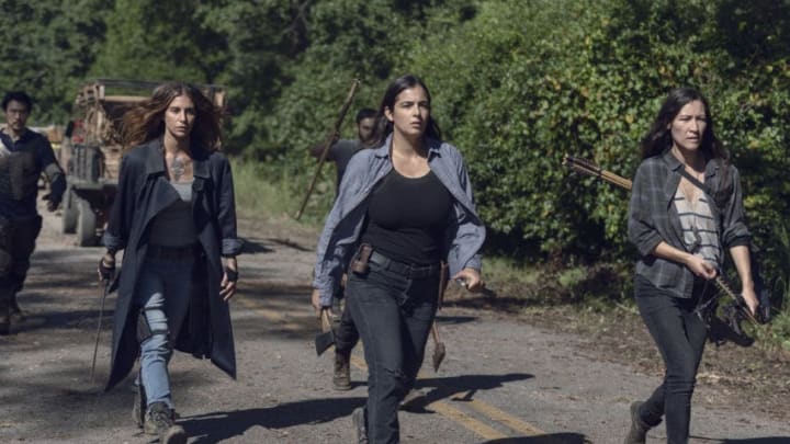 Alanna Masterson as Tara Chambler; group – The Walking Dead _ Season 9, Episode 13 – Photo Credit: Gene Page/AMC