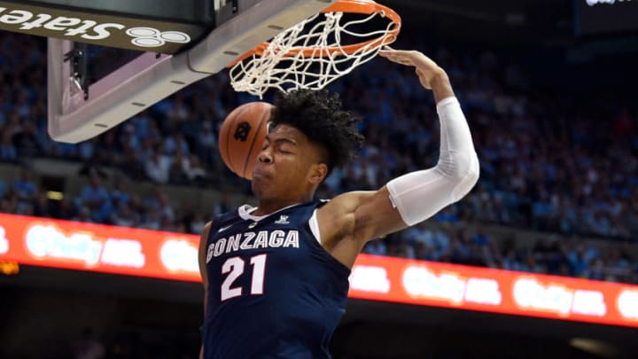 CHAPEL HILL, NORTH CAROLINA - DECEMBER 15: Rui Hachimura #21 of the Gonzaga Bulldogs dunks against the North Carolina Tar Heels during the first half of their game at the Dean Smith Center on December 15, 2018 in Chapel Hill, North Carolina. (Photo by Grant Halverson/Getty Images)