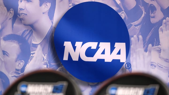 SALT LAKE CITY, UT – MARCH 16: The NCAA logo is seen in the second half of the game between the Northwestern Wildcats and the Vanderbilt Commodores during the first round of the 2017 NCAA Men’s Basketball Tournament at Vivint Smart Home Arena on March 16, 2017 in Salt Lake City, Utah. (Photo by Christian Petersen/Getty Images)