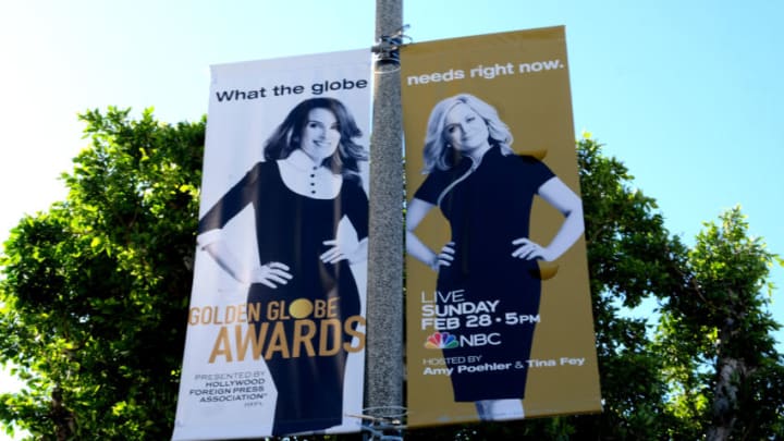 LOS ANGELES, CALIFORNIA - FEBRUARY 17: Signage advertising the Golden Globes hosted By Tina Fey and Amy Poehler, on February 17, 2021 in Los Angeles, California. (Photo by Frazer Harrison/Getty Images)