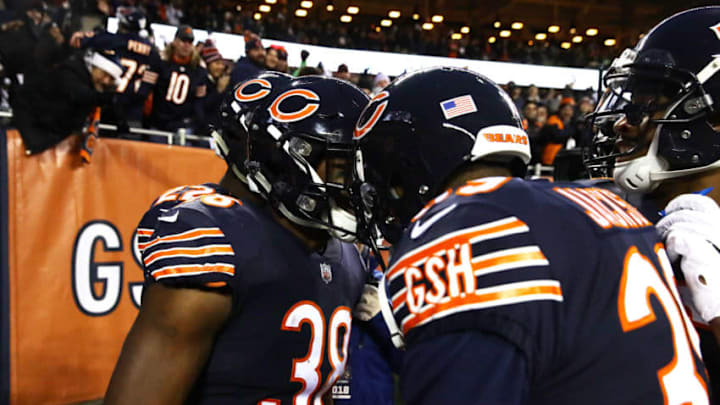 CHICAGO, ILLINOIS - JANUARY 06: Adrian Amos #38 of the Chicago Bears celebrates with teammates after intercepting a pass in the end zone against the Philadelphia Eagles in the second quarter of the NFC Wild Card Playoff game at Soldier Field on January 06, 2019 in Chicago, Illinois. (Photo by Jonathan Daniel/Getty Images)