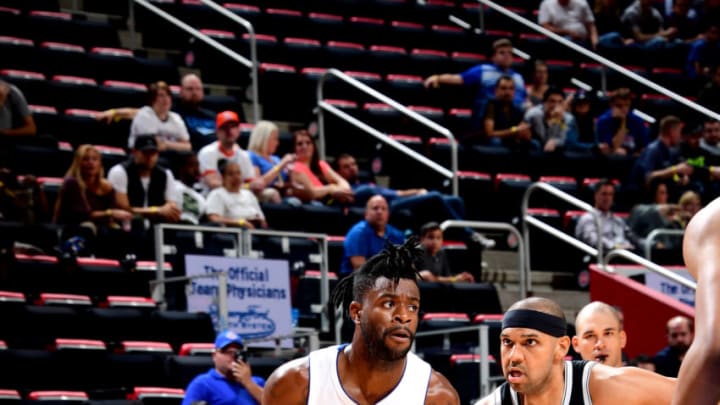 DETROIT, MI - OCTOBER 8: Reggie Bullock #25 of the Detroit Pistons handles the ball against the Brooklyn Nets during a pre-season game on October 8, 2018 at Little Caesars Arena in Detroit, Michigan. NOTE TO USER: User expressly acknowledges and agrees that, by downloading and/or using this photograph, User is consenting to the terms and conditions of the Getty Images License Agreement. Mandatory Copyright Notice: Copyright 2018 NBAE (Photo by Chris Schwegler/NBAE via Getty Images)