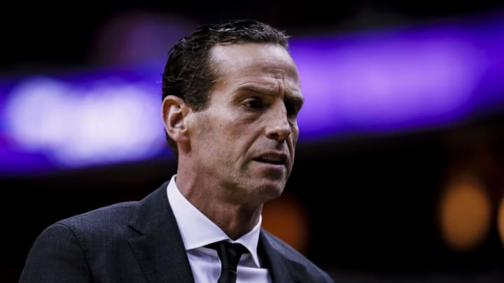 WASHINGTON, DC – JANUARY 13: Brooklyn Nets head coach Kenny Atkinso looks on during the game between the Washington Wizards and the Brooklyn Nets at Capital One Arena on January 13, 2018 in Washington, DC. NOTE TO USER: User expressly acknowledges and agrees that, by downloading and or using this photograph, User is consenting to the terms and conditions of the Getty Images License Agreement. (Photo by Scott Taetsch/Getty Images)