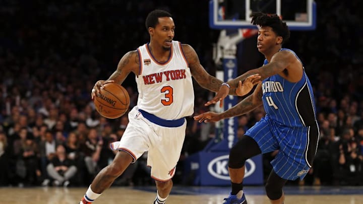 Jan 2, 2017; New York, NY, USA; New York Knicks guard Brandon Jennings (3) drives to the basket defended by Orlando Magic guard Elfrid Payton (4) during the second half at Madison Square Garden. Mandatory Credit: Adam Hunger-USA TODAY Sports