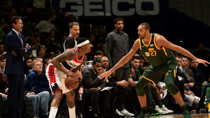 WASHINGTON, DC - MARCH 18: Bradley Beal #3 of the Washington Wizards handles the ball against the Utah Jazz on March 18, 2019 at the Capital One Arena in Washington, DC. Copyright 2019 NBAE (Photo by David Dow/NBAE via Getty Images)