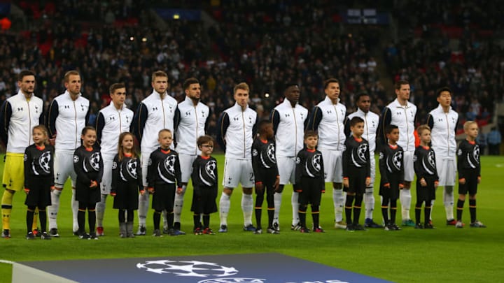 LONDON, ENGLAND - DECEMBER 07: The Tottenham Hotspur team line up before the UEFA Champions League match between Tottenham Hotspur FC and PFC CSKA Moskva at Wembley Stadium on December 7, 2016 in London, England. (Photo by Catherine Ivill - AMA/Getty Images)