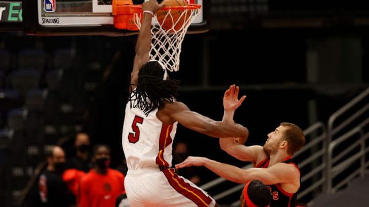 Miami Heat forward Precious Achiuwa (5) dunks against the Toronto Raptors(Kim Klement-USA TODAY Sports)