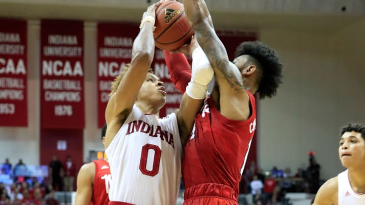 BLOOMINGTON, IN - JANUARY 14: Romeo Langford #0 of the Indiana Hoosiers shoots the ball against the Nebraska Cornhuskers at Assembly Hall on January 14, 2019 in Bloomington, Indiana. (Photo by Andy Lyons/Getty Images)