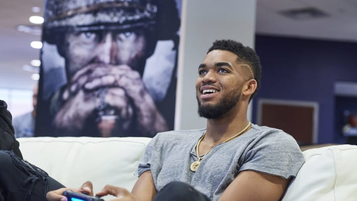 MINNEAPOLIS, MN – AUGUST 27: Karl-Anthony Towns and Ashley Glassel live stream ‘Call of Duty: WWII’ beta on August 27, 2017 in Minneapolis, Minnesota. (Photo by Jules Ameel/Getty Images for Activision)