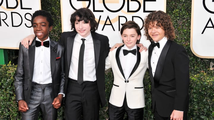 Caleb McLaughlin, Finn Wolfhard, Noah Schnapp, Gaten Matarazzo at the 74th Golden Globe Awards held at the Beverly Hilton on January 8, 2017.Photo by Sthanlee Mirador *** Please Use Credit from Credit Field ***