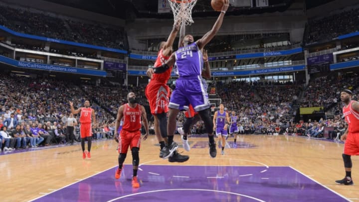 SACRAMENTO, CA - APRIL 9: Buddy Hield #24 of the Sacramento Kings goes up for the shot against the Houston Rockets on April 9, 2017 at Golden 1 Center in Sacramento, California. NOTE TO USER: User expressly acknowledges and agrees that, by downloading and or using this photograph, User is consenting to the terms and conditions of the Getty Images Agreement. Mandatory Copyright Notice: Copyright 2017 NBAE (Photo by Rocky Widner/NBAE via Getty Images)
