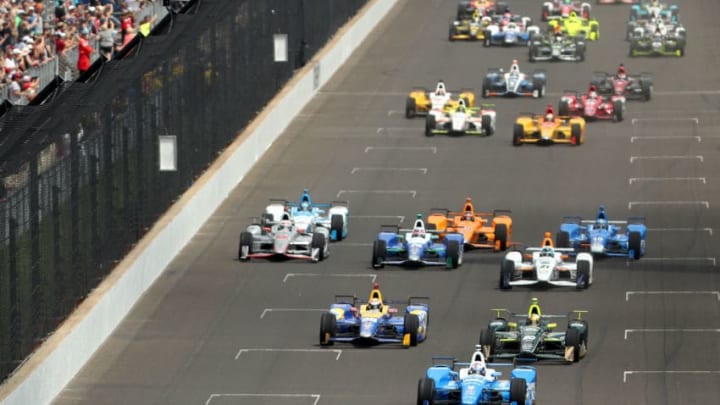 INDIANAPOLIS, IN - MAY 28: Scott Dixon of New Zealand, driver of the #9 Camping World Honda, leads the field during during the 101st Indianapolis 500 at Indianapolis Motorspeedway on May 28, 2017 in Indianapolis, Indiana. (Photo by Chris Graythen/Getty Images)