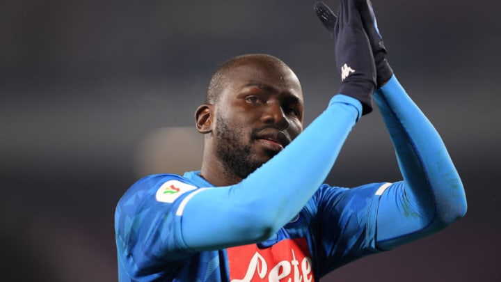 NAPLES, ITALY - JANUARY 13: Kalidou Koulibaly of SSC Napoli in action during the Coppa Italia match between SSC Napoli and US Sassuolo at Stadio San Paolo on January 13, 2019 in Naples, Italy. (Photo by Francesco Pecoraro/Getty Images)