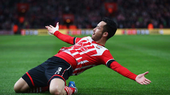 SOUTHAMPTON, ENGLAND - APRIL 05: Maya Yoshida of Southampton celebrates scoring his sides second goal during the Premier League match between Southampton and Crystal Palace at St Mary's Stadium on April 5, 2017 in Southampton, England. (Photo by Ian Walton/Getty Images)