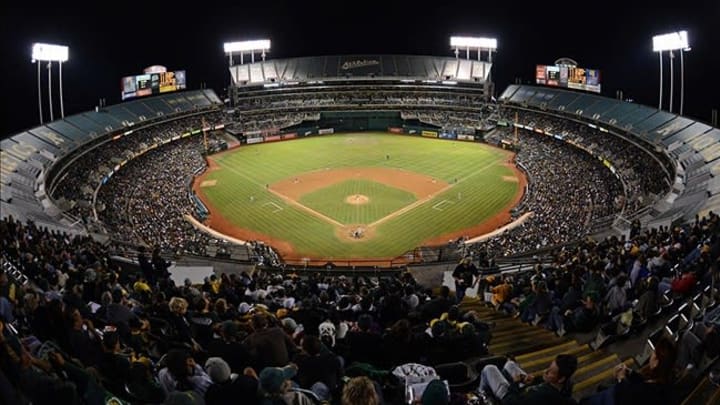 September 20, 2013; Oakland, CA, USA; General view of O.co Coliseum during the eighth inning between the Oakland Athletics and the Minnesota Twins. The Athletics defeated the Twins 11-0. Mandatory Credit: Kyle Terada-USA TODAY Sports