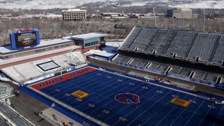 Dec 21, 2013; Boise, ID, USA; A general view of Bronco Stadium and the Boise foothills prior to the Idaho Potato Bowl between the Buffalo Bulls and the San Diego State Aztecs at Bronco Stadium. Mandatory Credit: Brian Losness-USA TODAY Sports