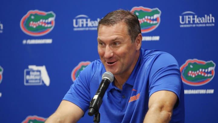 Dan Mullen, head football coach at the University of Florida, speaks during a press conference on Thursday, Aug. 2, 2018 in Gainesville, Fla. (Stephen M. Dowell/Orlando Sentinel/TNS via Getty Images)