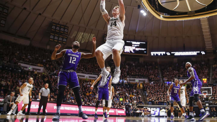 WEST LAFAYETTE, IN – DECEMBER 03: Isaac Haas #44 of the Purdue Boilermakers dunks the ball against the Northwestern Wildcats at Mackey Arena on December 3, 2017 in West Lafayette, Indiana. (Photo by Michael Hickey/Getty Images)