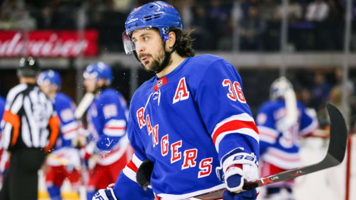 NEW YORK, NY - JANUARY 15: New York Rangers Right Wing Mats Zuccarello (36) is pictured during the third period of the National Hockey League game between the Carolina Hurricanes and the New York Rangers on January 15, 2019 at Madison Square Garden in New York, NY. (Photo by Joshua Sarner/Icon Sportswire via Getty Images)