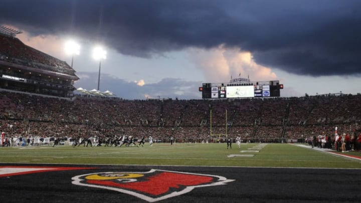LOUISVILLE, KY - OCTOBER 05: General view as a storm moves in above the stadium during the first half of the game between the Louisville Cardinals and Georgia Tech Yellow Jackets at Cardinal Stadium on October 5, 2018 in Louisville, Kentucky. (Photo by Joe Robbins/Getty Images)