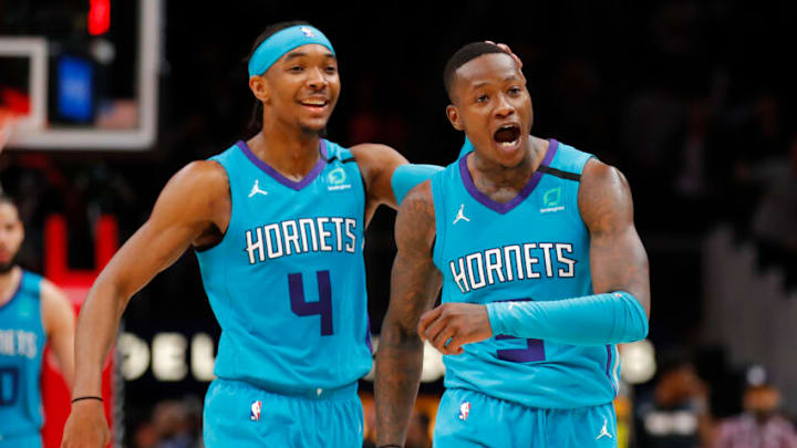 Terry Rozier and Devonte' Graham, Charlotte Hornets. Photo by Todd Kirkland/Getty Images