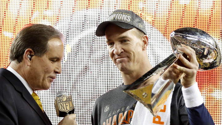 SANTA CLARA, CA – FEBRUARY 07: Peyton Manning #18 of the Denver Broncos celebrates with the Vince Lombardi Trophy after Super Bowl 50 at Levi’s Stadium on February 7, 2016 in Santa Clara, California. The Broncos defeated the Panthers 24-10. (Photo by Ezra Shaw/Getty Images)
