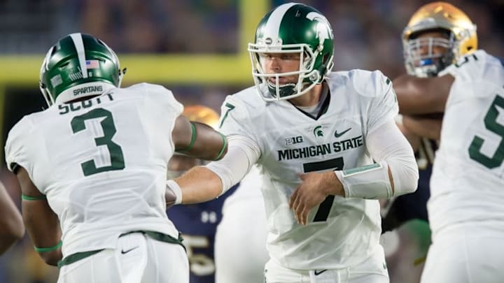 Sep 17, 2016; South Bend, IN, USA; Michigan State Spartans quarterback Tyler O