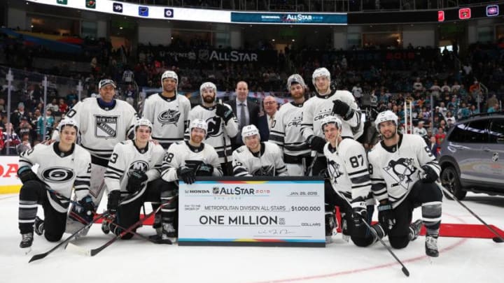 SAN JOSE, CA - JANUARY 26: The Metropolitan Division All-Stars pose after winning the 2019 Honda NHL All-Star Game at SAP Center on January 26, 2019 in San Jose, California. (Photo by Bruce Bennett/Getty Images)