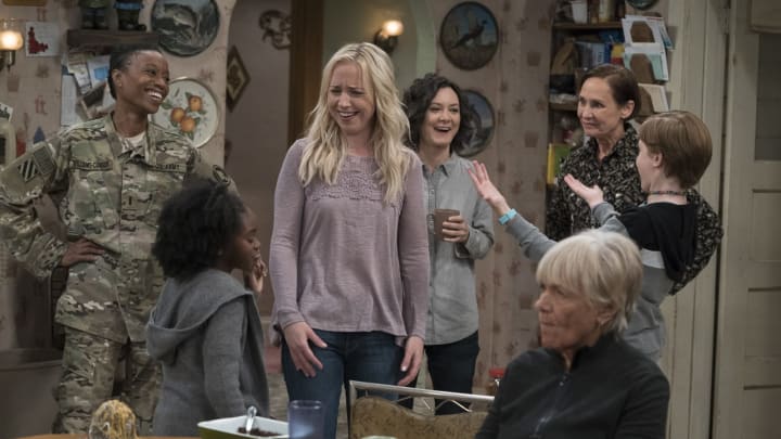 THE CONNERS – “Keep on Truckin'” – A sudden turn of events forces the Conners to face the daily struggles of life in Lanford in a way they never have before, on the series premiere of “The Conners,” airing TUESDAY, OCT. 16 (8:00-8:31 p.m. EDT), on The ABC Television Network. (ABC/Eric McCandless)MAYA LYNNE ROBINSON, JAYDEN REY, LECY GORANSON, SARA GILBERT, LAURIE METCALF, ESTELLE PARSONS, AMES MCNAMARA