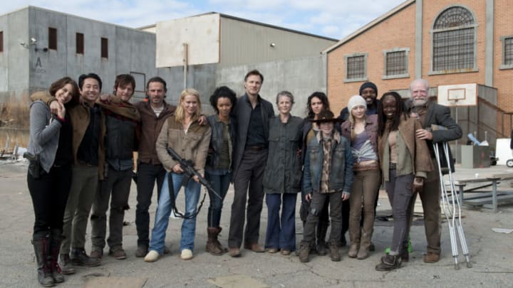 Maggie Greene (Lauren Cohan), Glenn (Steven Yeun), Daryl Dixon (Norman Reedus), Rick Grimes (Andrew Lincoln), Andrea (Laurie Holden), Sasha (Sonequa Martin-Green), The Governor (David Morrissey), Carol (Melissa Suzanne McBride), Karen (Melissa Ponzio), Carl Grimes (Chandler Riggs), Beth Greene (Emily Kinney), Tyreese (Chad Coleman) Michonne (Danai Gurira) and Hershel Greene (Scott Wilson) - The Walking Dead_Season 3, Episode 16_"Welcome to the Tombs" - Photo Credit: Gene Page/AMC