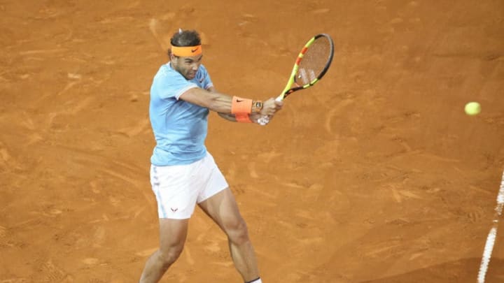 MADRID, SPAIN - MAY 11: Rafael Nadal of Spain in action during day 8 of the Mutua Madrid Open at La Caja Magica on May 11, 2019 in Madrid, Spain. (Photo by Jean Catuffe/Getty Images)