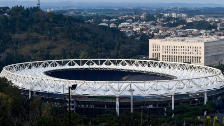 A photo taken on March 17, 2020 shows the Olympic stadium in Rome. - The European EURO 2020 football championship, due to be played in June and July this year with its opening game and three others at the Olympic stadium in Rome, has been postponed until 2021 because of the coronavirus pandemic, European football's governing body UEFA said on March 17. (Photo by Filippo MONTEFORTE / AFP) (Photo by FILIPPO MONTEFORTE/AFP via Getty Images)