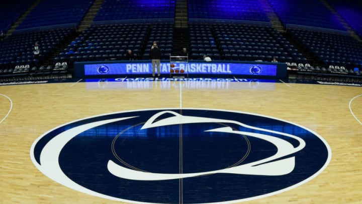 Nov 24, 2017; University Park, PA, USA; General view of the Penn State Nittany Lions logo on the court at the Bryce Jordan Center prior to the game between the Oral Roberts Golden Eagles and the Penn State Nittany Lions. Mandatory Credit: Rich Barnes-USA TODAY Sports