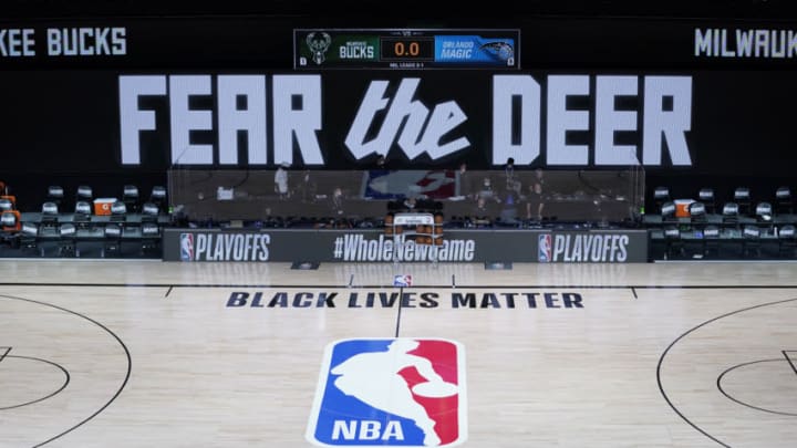 LAKE BUENA VISTA, FLORIDA - AUGUST 26: The benches are empty prior to the scheduled start of the first half of game five between the Orlando Magic and the Milwaukee Bucks in the first round of the 2020 NBA Playoffs at ESPN Wide World Of Sports Complex on August 26, 2020 in Lake Buena Vista, Florida. NOTE TO USER: User expressly acknowledges and agrees that, by downloading and or using this photograph, User is consenting to the terms and conditions of the Getty Images License Agreement. (Photo by Ashley Landis-Pool/Getty Images)