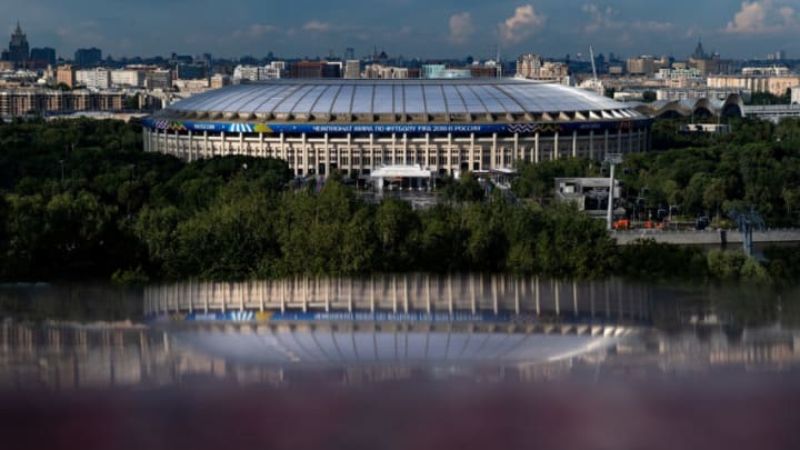 MOSCOW, RUSSIA - JULY 09: A general view of the Luzhniki Stadium ahead of the 2018 FIFA World Cup semi-final match between England and Croatia on July 9, 2018 in Moscow, Russia. (Photo by Matthias Hangst/Getty Images)