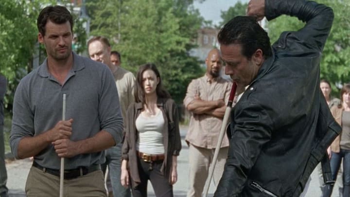 Spencer and Negan Play Pool on The Walking Dead - Photo Credit: AMC via Screencapped.net (Uploader: Cass)