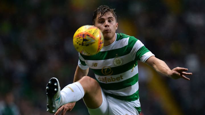 GLASGOW, SCOTLAND - JULY 19: James Forrest of Celtic in action during the UEFA Champions League Qualifying Second Round, Second Leg match between Celtic and Linfield at Celtic Park Stadium on July 19, 2017 in Glasgow, Scotland. (Photo by Mark Runnacles/Getty Images) *** Local caption *** James Forrest