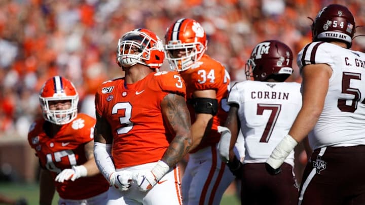 CLEMSON, SC - SEPTEMBER 07: Xavier Thomas #3 of the Clemson Tigers celebrates after a sack against the Texas A&M Aggies during a game at Memorial Stadium on September 7, 2019 in Clemson, South Carolina. Clemson defeated Texas A&M 24-10. (Photo by Joe Robbins/Getty Images) CLEMSON, SC - SEPTEMBER 07: Xavier Thomas #3 of the Clemson Tigers celebrates after a sack against the Texas A&M Aggies during a game at Memorial Stadium on September 7, 2019 in Clemson, South Carolina. Clemson defeated Texas A&M 24-10. (Photo by Joe Robbins/Getty Images)