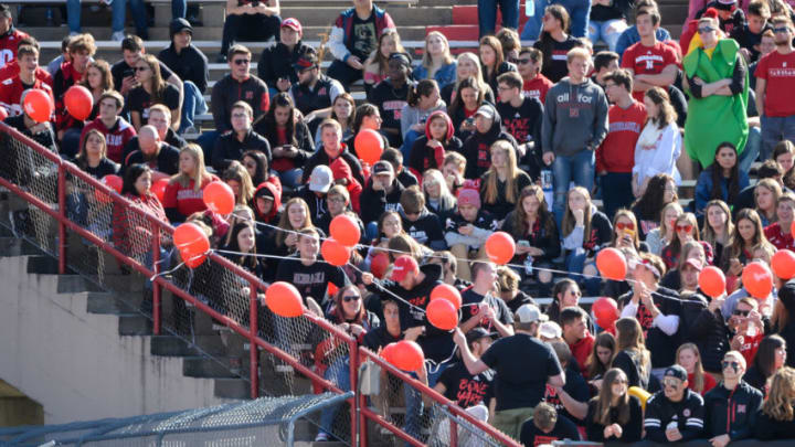 LINCOLN, NE - OCTOBER 26: Students of the Nebraska Cornhuskers string balloons together before the game against the Indiana Hoosiers at Memorial Stadium on October 26, 2019 in Lincoln, Nebraska. (Photo by Steven Branscombe/Getty Images)