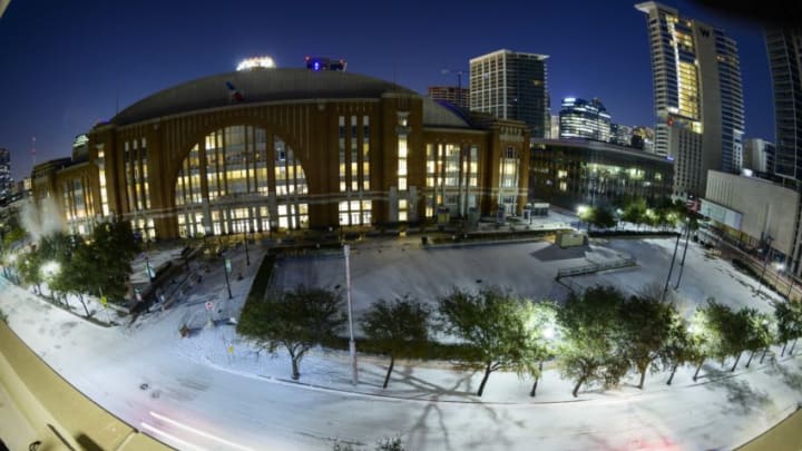 A view of the arena before the game between the Nashville Predators and Dallas Stars at American Airlines Center. The game is postponed at the request of the city of Dallas due to the power outages in the region. Mandatory Credit: Jerome Miron-USA TODAY Sports