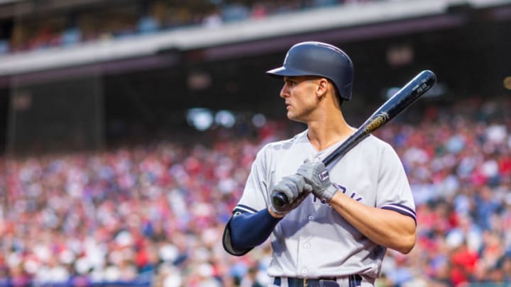 PHILADELPHIA, PA - JUNE 26: Greg Bird #33 of the New York Yankees looks on during the game against the Philadelphia Phillies at Citizens Bank Park on Tuesday, June 26, 2018 in Philadelphia, Pennsylvania. (Photo by Rob Tringali/MLB Photos via Getty images)