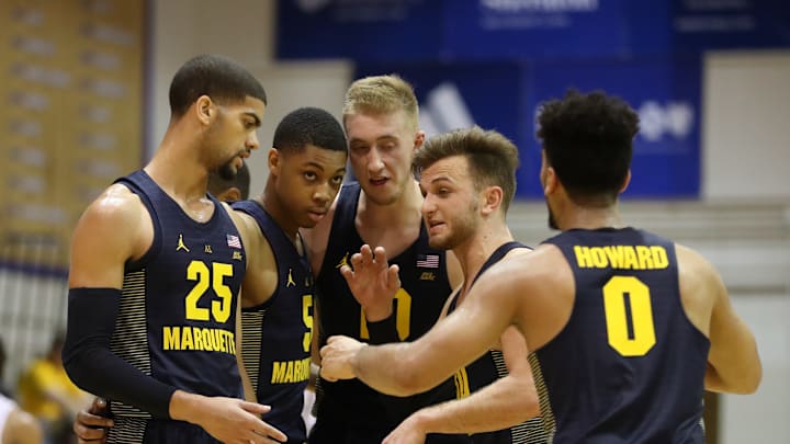 LAHAINA, HI – NOVEMBER 20: The Marquette Golden Eagles huddle up on the court late in the second half of the game against the VCU Rams at Lahaina Civic Center on November 20, 2017 in Lahaina, Hawaii.