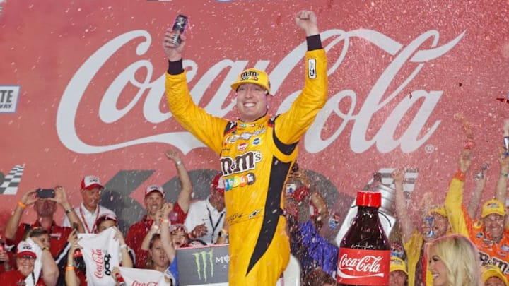 CHARLOTTE, NC - MAY 27: Kyle Busch, driver of the #18 M and M's Red White and Blue Toyota (Photo by Brian Lawdermilk/Getty Images)