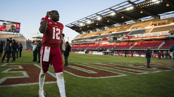 WASHINGTON, DC - FEBRUARY 08: Cardale Jones #12 of the DC Defenders celebrates after the XFL game against the Seattle Dragons at Audi Field on February 8, 2020 in Washington, DC. (Photo by Scott Taetsch/Getty Images)