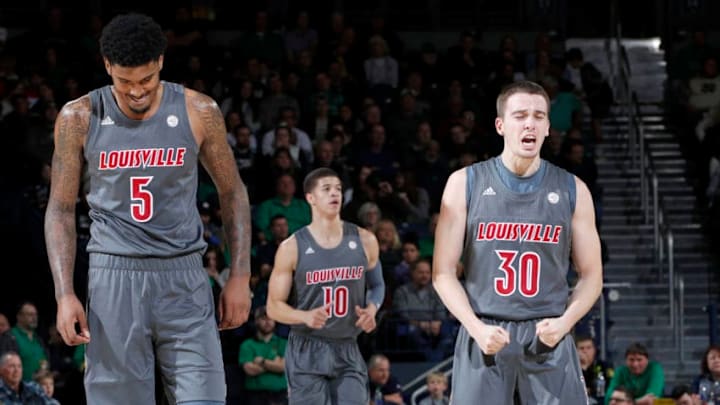 SOUTH BEND, IN - JANUARY 11: Ryan McMahon #30 of the Louisville Cardinals reacts in the first half of the game against the Notre Dame Fighting Irish at Purcell Pavilion on January 11, 2020 in South Bend, Indiana. (Photo by Joe Robbins/Getty Images)
